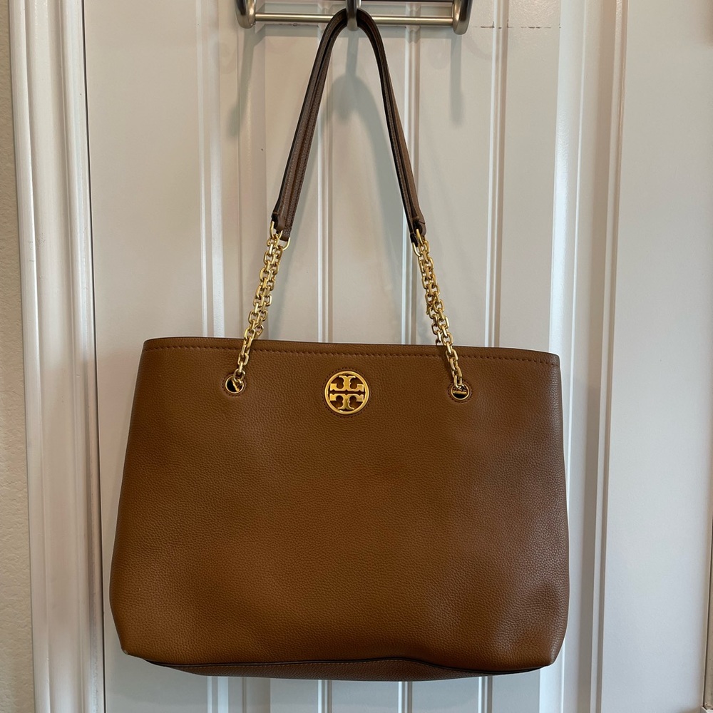 Tory Burch Carson Leather Tote In Moose Brown Gem